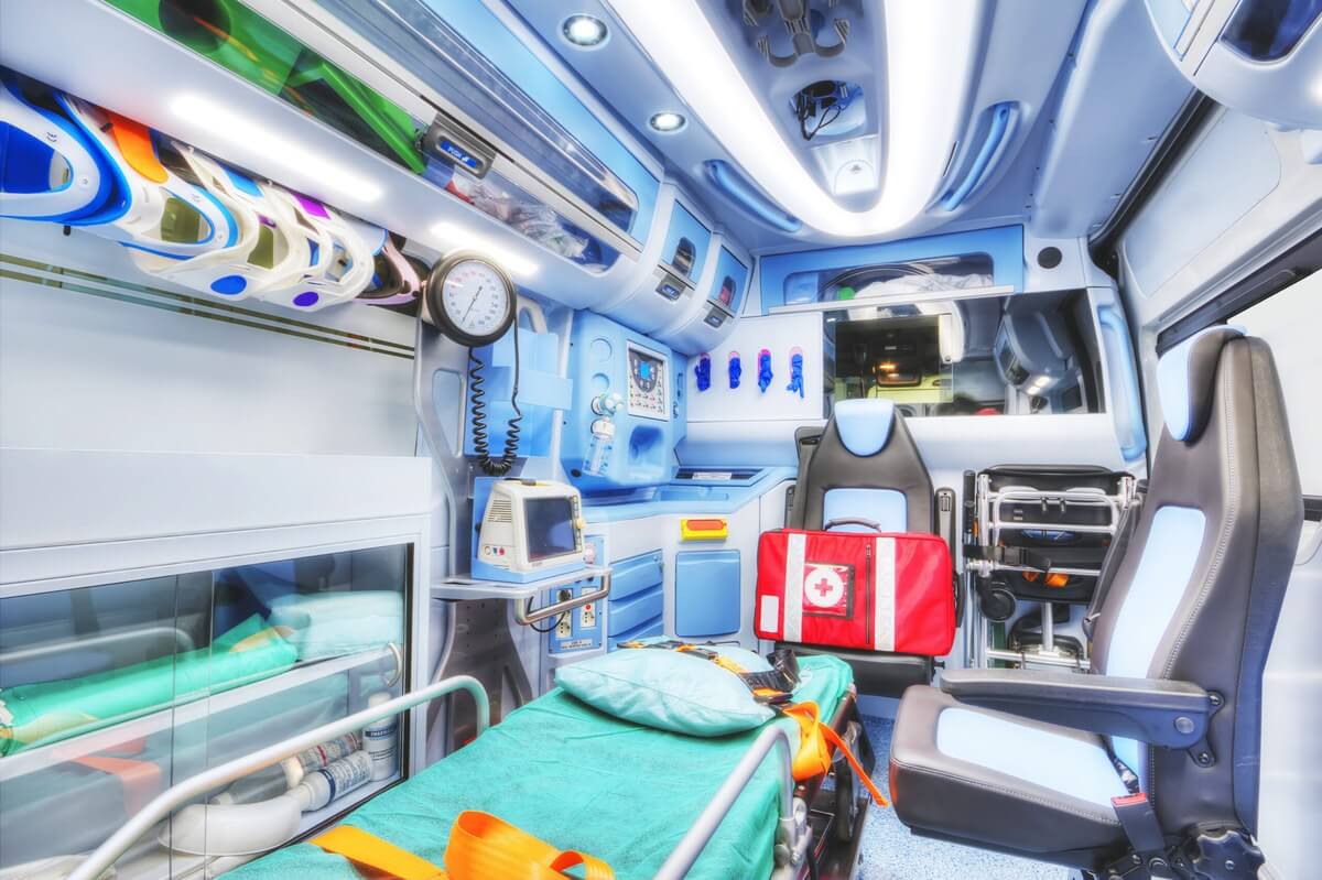 Interior of an ambulance with medical equipment